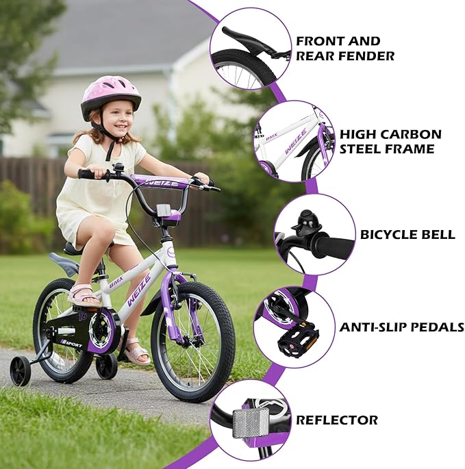 WEIZE Kids Bike,14 16 20 Inch Children Bicycle for Boys Girls Ages 3-12 Years Old, Rider Height 32-60 Inch, Coaster Brake, Multiple Color Options