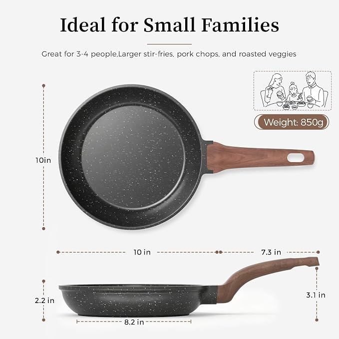 YASHE 10 Inch Granite Nonstick Frying Pan, Induction Ready, Non-Toxic | PFOA/PFOS Free Scratch Resistant with Stay-Cool Handle Omelette Pan for All Stovetops