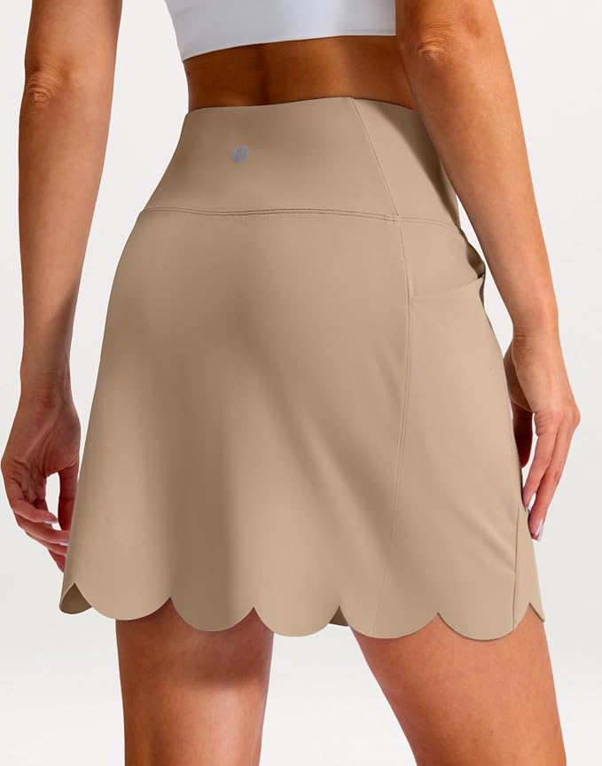 16" Skorts for Women with 4 Pockets High Waisted Scalloped Hem Athletic Tennis Skirt Golf Skort Dressy Casual