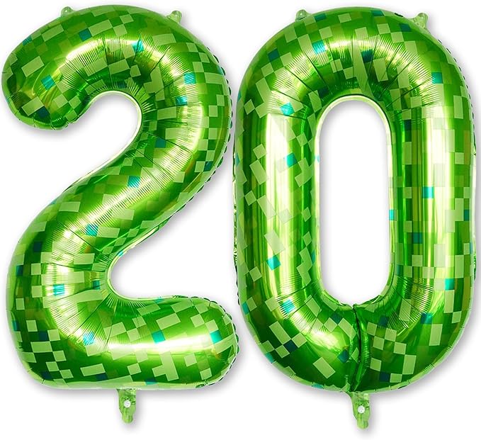 Gaint Green Pixel Number 20 Balloon, Dark Kelly Green Self Inflating 20 Balloons Number, 40 Inch Pixel Foil 20 Balloon for Boys Men 20th Birthday Party Video Game Forest Golf Patrick's Day Decorations