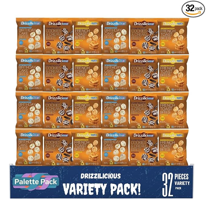 DrizziIiciou$ Mini Rice Cakes Variety Pack, 32 Single-Serve Bags, 0.74 oz Each, Light & Crunchy Rice Cake Snacks, Assorted Flavors, Grab-and-Go Treats, Family Size Value Pack