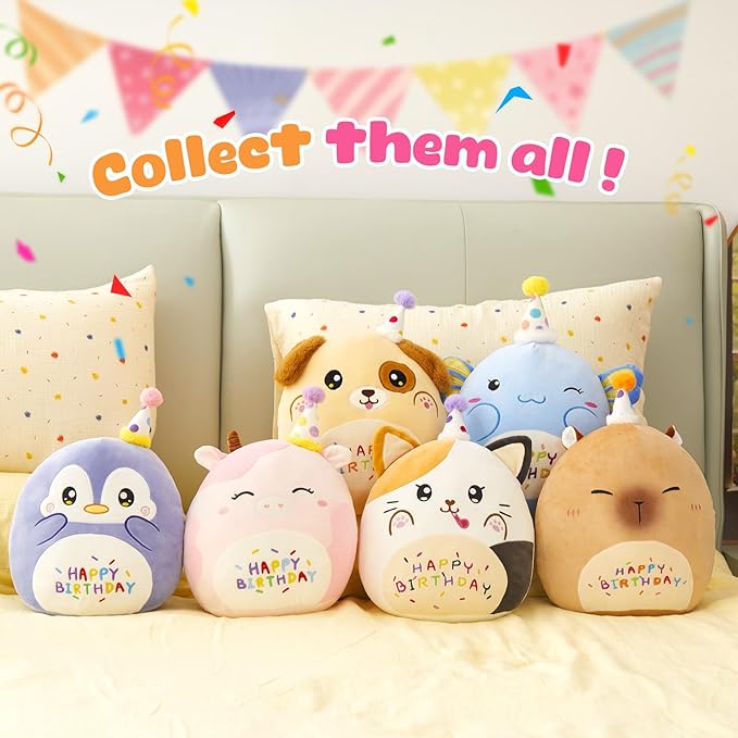 14'' Happy Puppy Soft Plush Pillow, Cute Dog Plush, Kawaii Dog Stuffed Animal, Birthday Plush Toy Party Decoration, Gifts for Kids Boys Girls