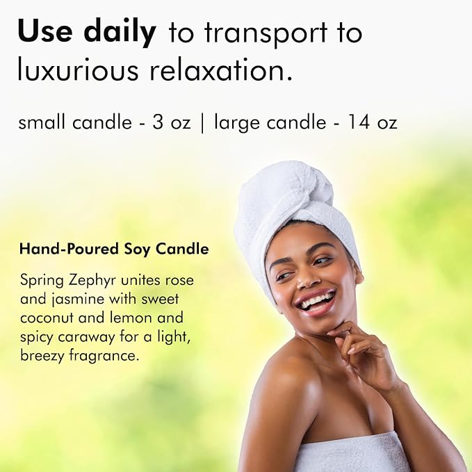 Nabila K – Spring Zephyr - Soy-Based Candle – Rose, Jasmine, Sweet Coconut, Lemon, Spicy Caraway - Hand-Poured - Cotton Wick - Aromatherapy Candle w/Essential Oils - Made in USA - 3 oz