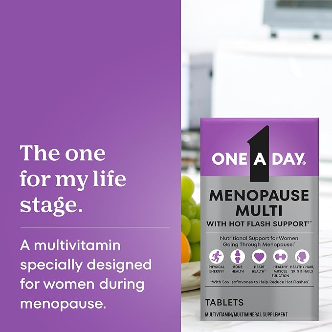 One A Day Women's Menopause Multivitamin with Vitamin A, Vitamin C, Vitamin D, Vitamin E and Zinc for Immune Health Support, Bone Health, 50 Count (New Packaging)