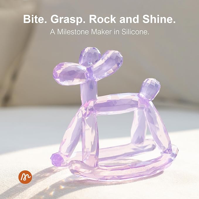 Crystal Jelly Baby Teether – Teething Toys 3-6 Months Food Grade Silicone Teether with Storage Box and Pacifier Clip, Safe for Babies (Amethyt Clip+Box)