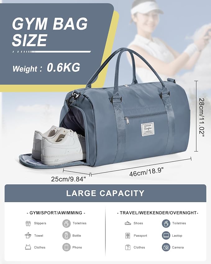 Gym Bags Womens Mens with Shoes Compartment and Wet Pocket Travel Duffel Bag for Women for Plane Sport Gym Tote Bags Swimming Yoga Waterproof Weekend Overnight Carry on Bag Hospital Holdalls