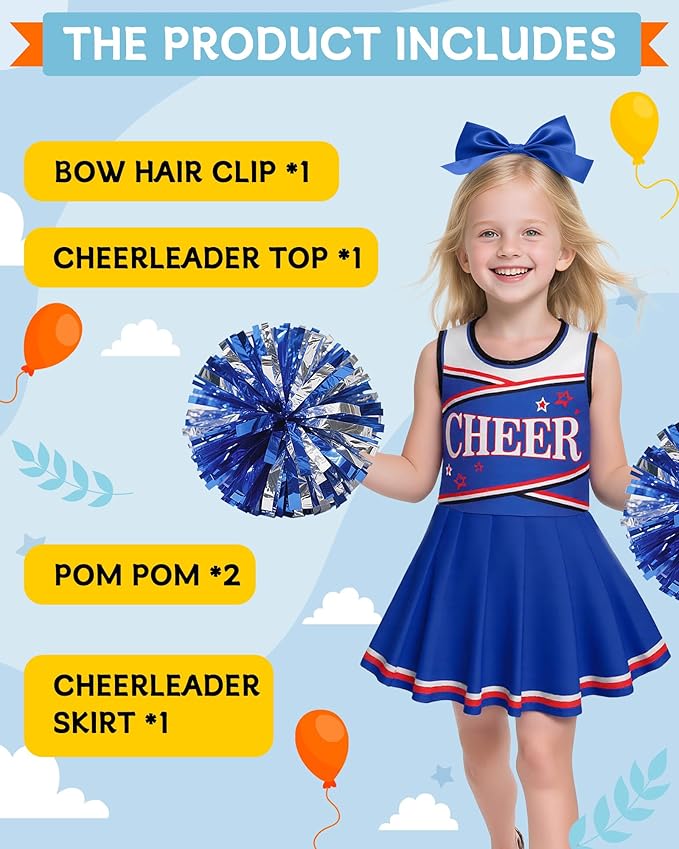 JenPen Cheerleader Costume Set Cheerleading Outfit Cheer Uniform Dress Cosplay for Halloween Party Gifts 3-9 Years