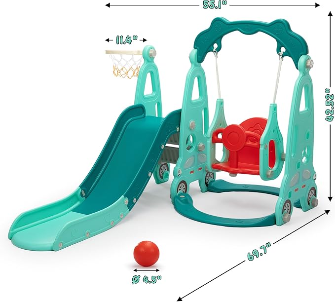 4 in 1 Slide Climber Swing Set, Freestanding Toddler Slide Climber Playset with Basketball Hoop, Toddler Playground Indoor Outdoor, Easy Setup