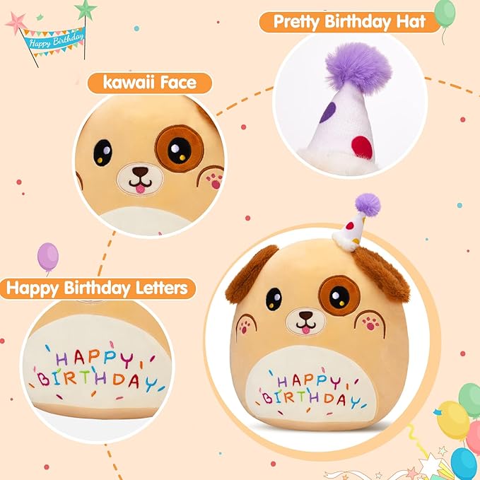 14'' Happy Puppy Soft Plush Pillow, Cute Dog Plush, Kawaii Dog Stuffed Animal, Birthday Plush Toy Party Decoration, Gifts for Kids Boys Girls
