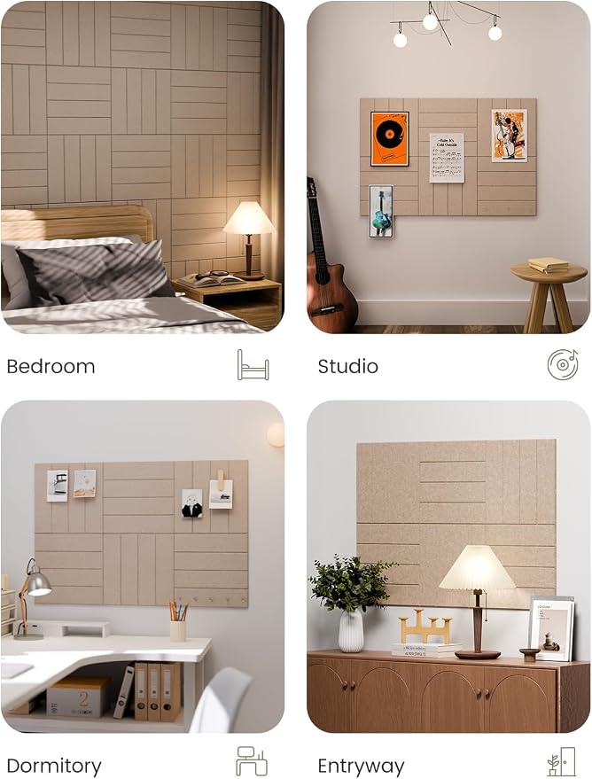 Fluxynara 36" x 24" Large Felt Bulletin Board, Taupe | 6 Pack Cork Board Alternative with 30 Safe Adhesive Tabs, Pin Boards for Wall Decor, Home, Office, Classroom,Dorm