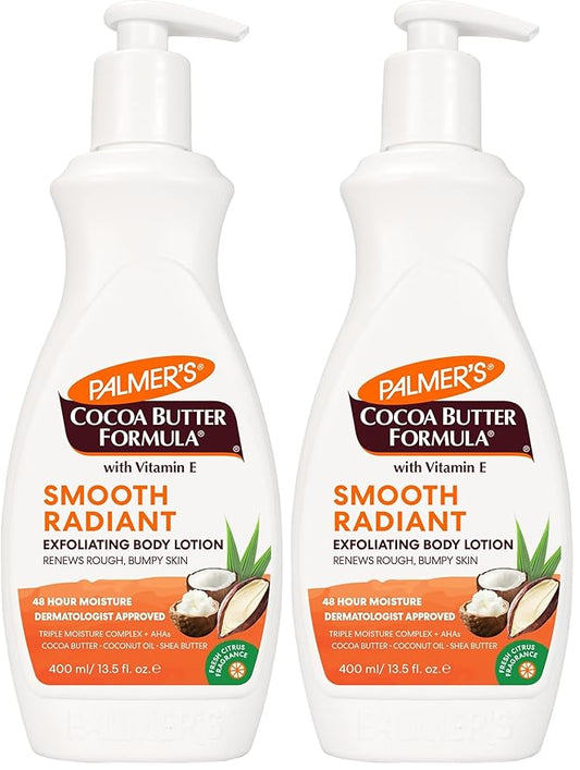 Palmer's Cocoa Butter Formula Retexture & Renew Exfoliating Body Lotion for Rough & Bumpy Skin, Triple Action Moisturizers + AHAs, Pump Bottle, 13.5 Ounce (Pack of 2)