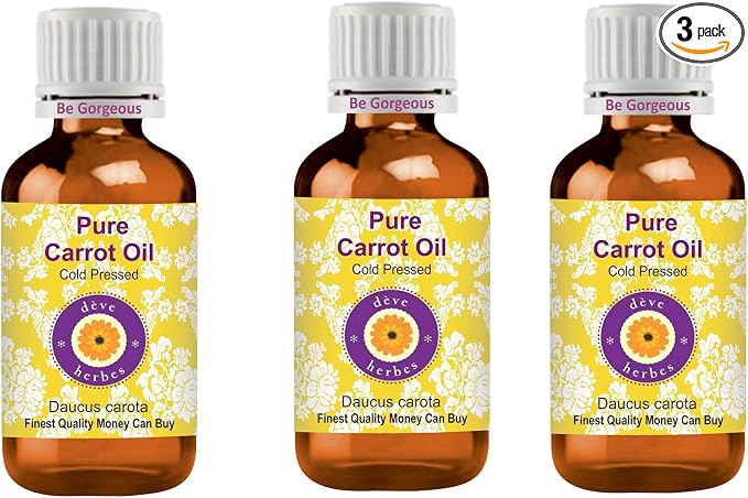 Deve Herbes Pure Carrot Oil (Daucus carota) Cold Pressed (Pack of Three)100ml X 3 (10 oz)