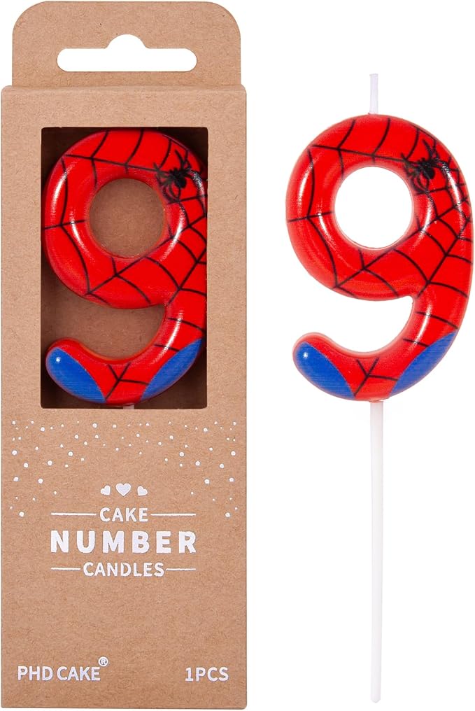 PHD CAKE 2.76 Inch Number 9 Spider Birthday Candles, Spider Cartoon Themed Number Candles, Cake Number Candles, Party Celebration