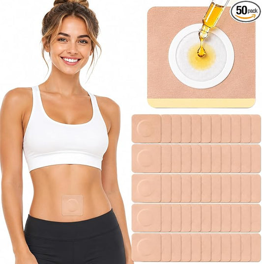 50Pcs Castor Oil Patches, Organic Cotton Castor Oil Pack Wrap Disposable Self-Adhesive Belly Button Patch Cover for Castor Oil, Mess-Free Anti Leakage No Wash Castor Oil Packs for Stomach