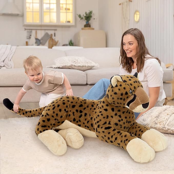 MaoGoLan Large Cheetah Stuffed Animal for Boy, Giant Cheetah Plush Toy for Girl, Ridable Stuffy Leopard for Kid, Stuffed Leopard Plush Pillow for Baby Shower, Birthday Gifts or Party Favor, 53 inches