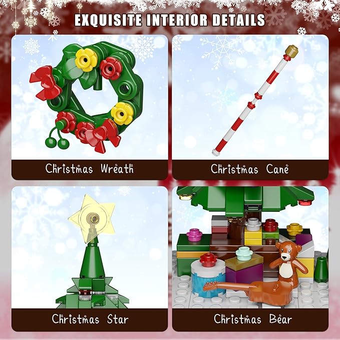 Christmas Nutcracker Building Kit with LED Light, Xmas Decorative Nutcracker Building Sets, Contains Christmas Tree, Wreath, Cane,Compatible with Lego Festival Gift (690 Pieces)