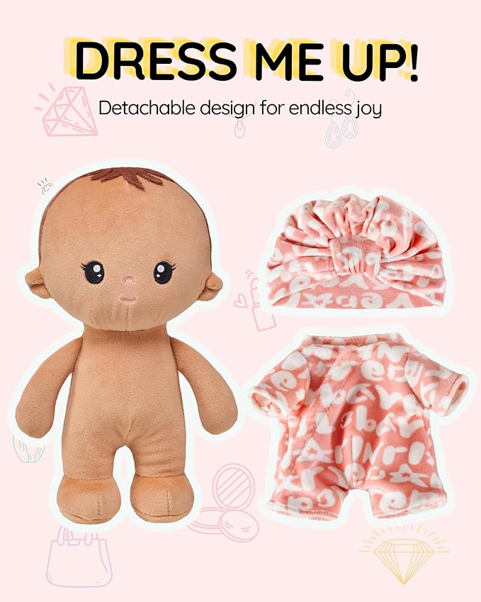 LeyaDoll Soft Baby Doll Toys (9''''), My First Baby Rag Doll for 1 Year-Old Girl Birthday Gift,Christmas Plush Toys Gift for Toddler Kids Infants-Pudding Baby Girl-Tanned