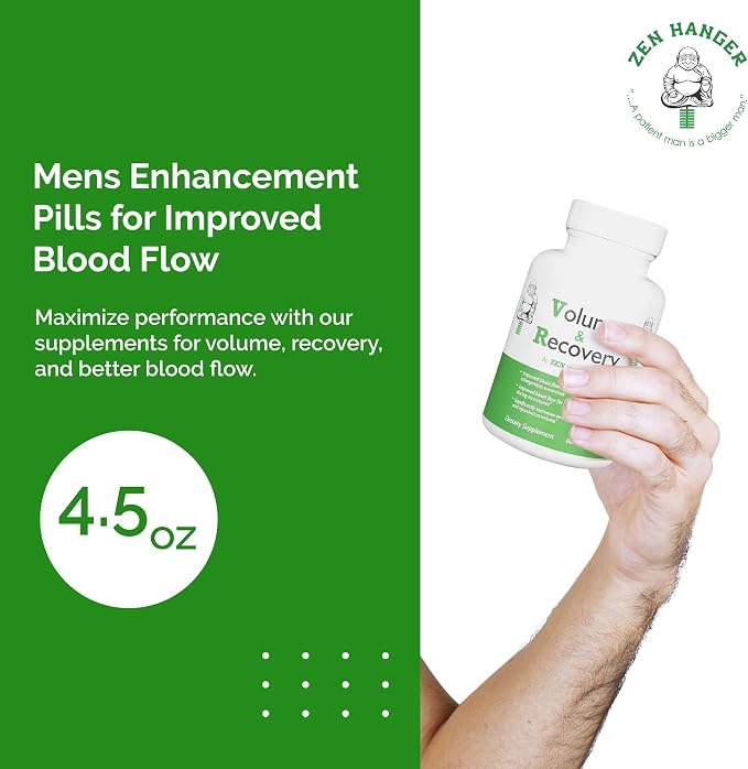 Zen Hanger Male Size Enhancement Pills (60 Count/Bottle, 2 Bottles) - Mens Supplement for Volume & Recovery After Enlargement Exercises - Penis Girth & Enlargement Pills