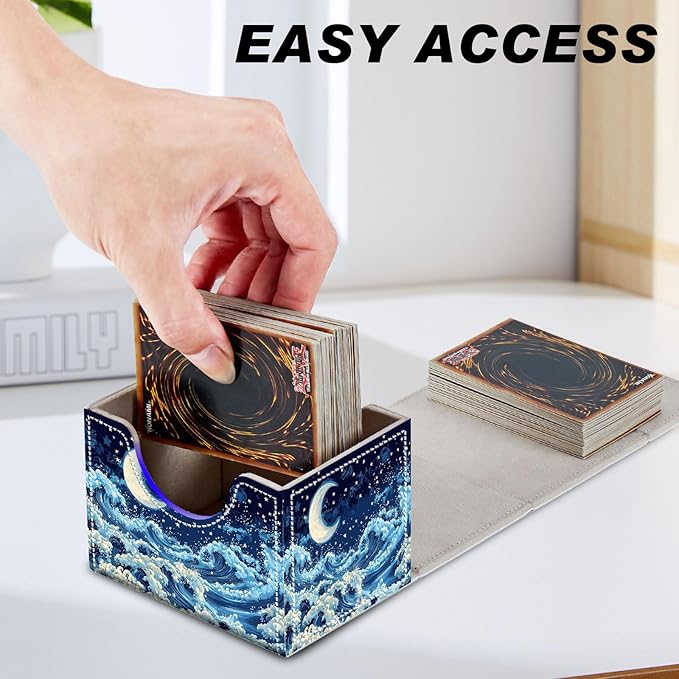 Card Game Storage Box TCG Deck Box MTG Card Box Organizer Trading Card Case Commander Deck Box TCG Card Storage Box Magnetic Closure Creative Pattern Up to 200 Cards, Blue Sky,Sea,Moon