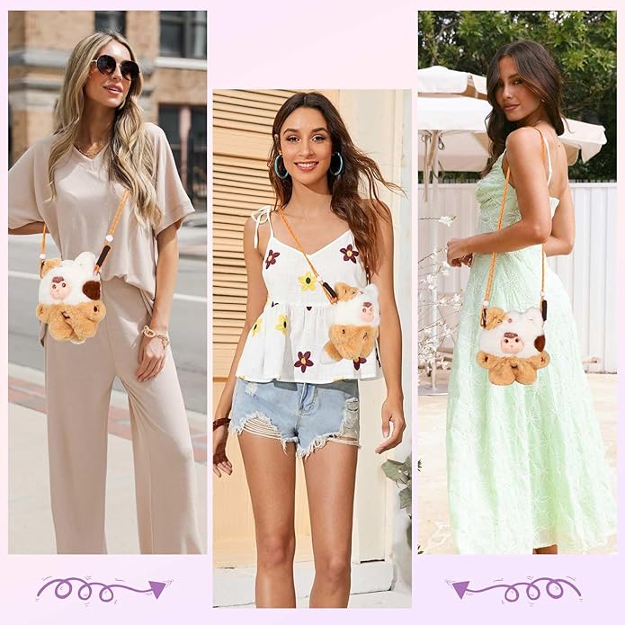 9inch Plush Bag Collection Crossbody Bags, Cute Girl Purses Fun & Unique Handbag Plush Shoulder Bag with Strap, Pockets