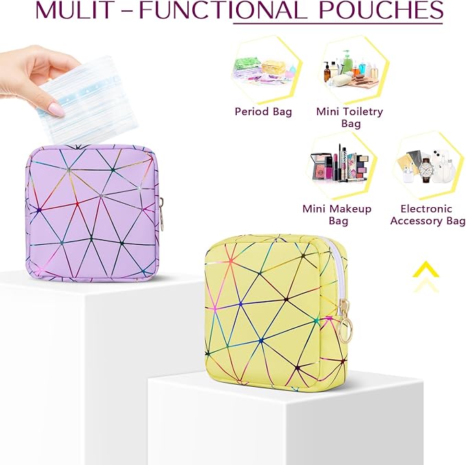 Likesing Period Bag for Tampon, Leather Sanitary Napkin Storage Bag for Girls Womens, Portable Sanitary Napkin Period Pad Pouch for Purse, Small Make Up Bags(Purple)