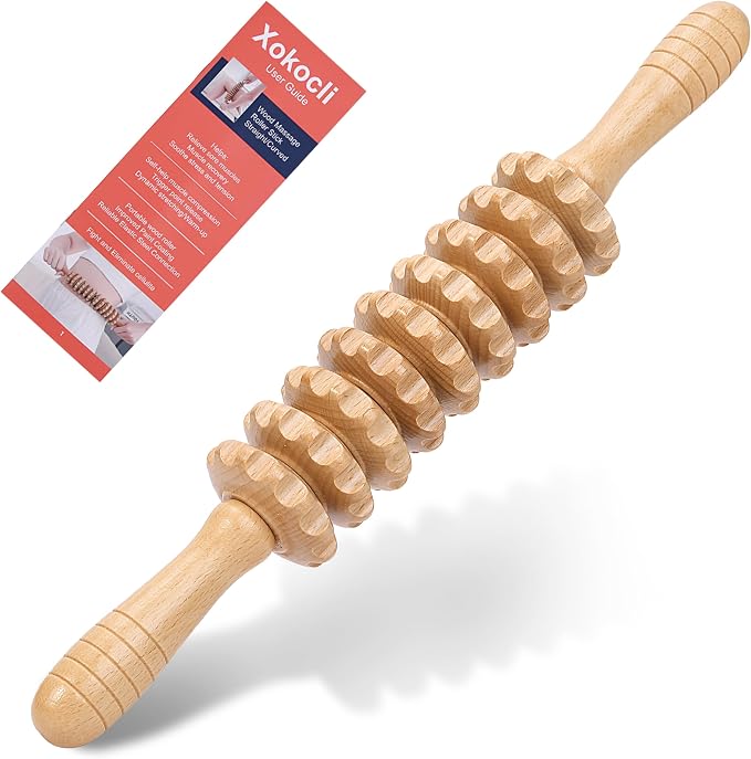 Xokocli Cellulite Massage Tool Wood Therapy Massage Tools Fascia Blaster Cellulite Roller Lymphatic Drainage Massager Deep Tissue Massage Stick for Legs Thighs Muscle Relief Recovery(White 9-Wheel)