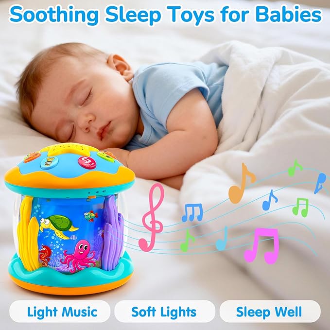 Baby Toys 6 to 12 Months Ocean Projector Rotating Musical Light Up Tummy Time Toys for Infant 0-6 3-6 Months Baby Aquarium Crawling Toys 4 5 6 7 8 9 12-18 Months Birthday Gifts for 1 Year Old Boy Girl