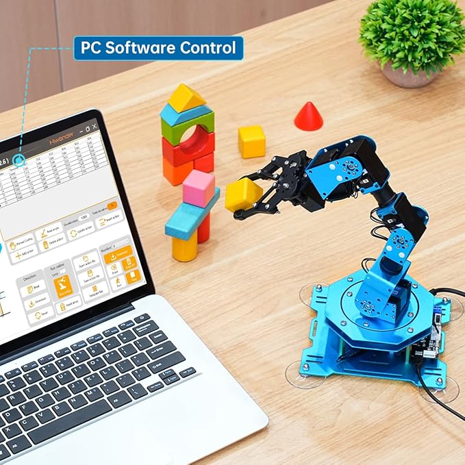 Robotic Arm for Arduino Coding Programming 6DOF STEM Educational Building Robot Arm Kits, 6 AXIS Full Metal Robotic Arm Wireless Controller/PC/App/Mouse Control (Assembled)