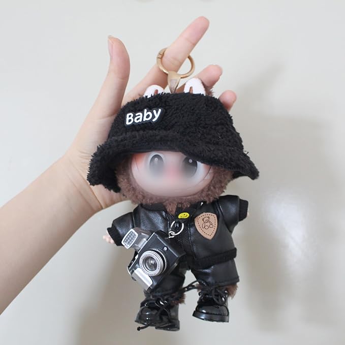Original Design Doll Clothes Black Whole Set for 17cm Labubu with Hat,Jacket,Pants,Camera,Shoes(NO Doll)