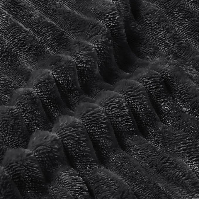 BEDELITE 3D Ribbed Jacquard Black King Size Blankets for Bed, 108x90 Inch | Soft Warm Decorative Fluffy Blanket, Cozy Fuzzy Lightweight Plush Fleece Throw Blankets for Bed, Room Decor, Gift for Women