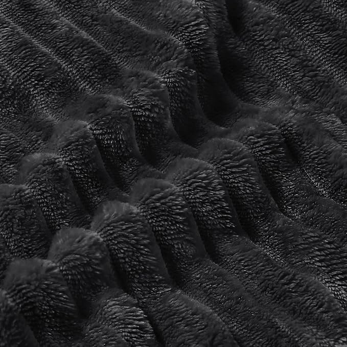 BEDELITE 3D Ribbed Jacquard Black Blankets Queen Size for Bed, 90x90 Inch | Soft Warm Decorative Fluffy Blanket, Cozy Fuzzy Lightweight Plush Fleece Throw Blankets for Bed, Room Decor, Gift for Women