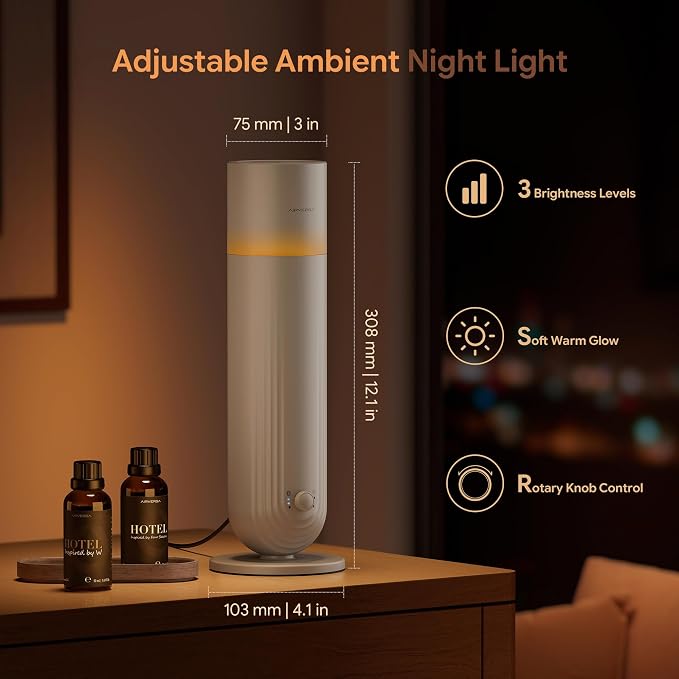 Airversa U1 Smart Tower Waterless Essential Oil Diffuser, Beige Gray | Up to 1200 sq ft, App Control, Cold Air, 120mL, DC-12V/1A Plug in Wall, Smart Scent Air Machine, For Home & Commercial Spaces