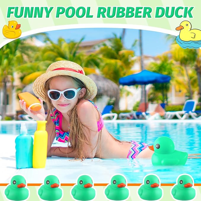 Honoson 6.89 Inch Giant Rubber Duck Big Rubber Duck Large Duckling Bath Toy with Squeaky Sound for Summer Baby Shower Birthday Party Favor Gift(Green)
