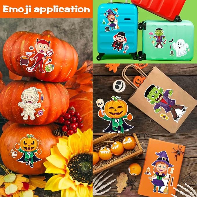 24 Sheets Halloween Stickers - Make Your Own Stickers for Kids, Make a Face Sticker, Halloween Party Favors Crafts Gift