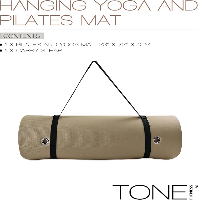 TONE Fitness Hanging Yoga Mat, Pilates Mat, Exercise Mat for Home Workouts with Carry Strap | V Pattern | Multiple Colors