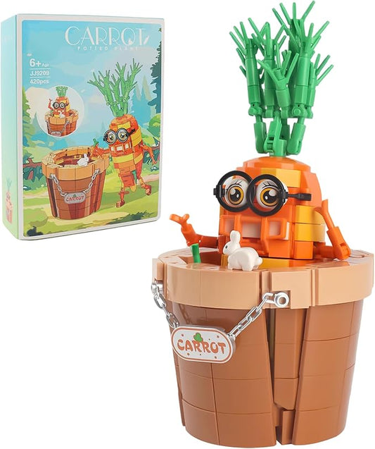 Creative Carrot Model Building Set – Potted Plant Blocks Compatible with Lego, Home & Office Desk Decor, Ideal Building Toy Gift for Kids Ages 6+ & Adults (JJ9209)
