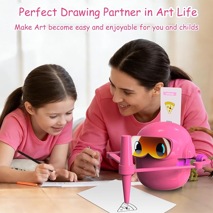 Custer's Night Drawing Robot for Kids - Montessori Painting Toys for 3 4 5 6 7 8 Year Old, Voice Interactive Educational Drawing Machine with 100 Cards,12 Colorful Pens & Music-Gift for Boys Girls P
