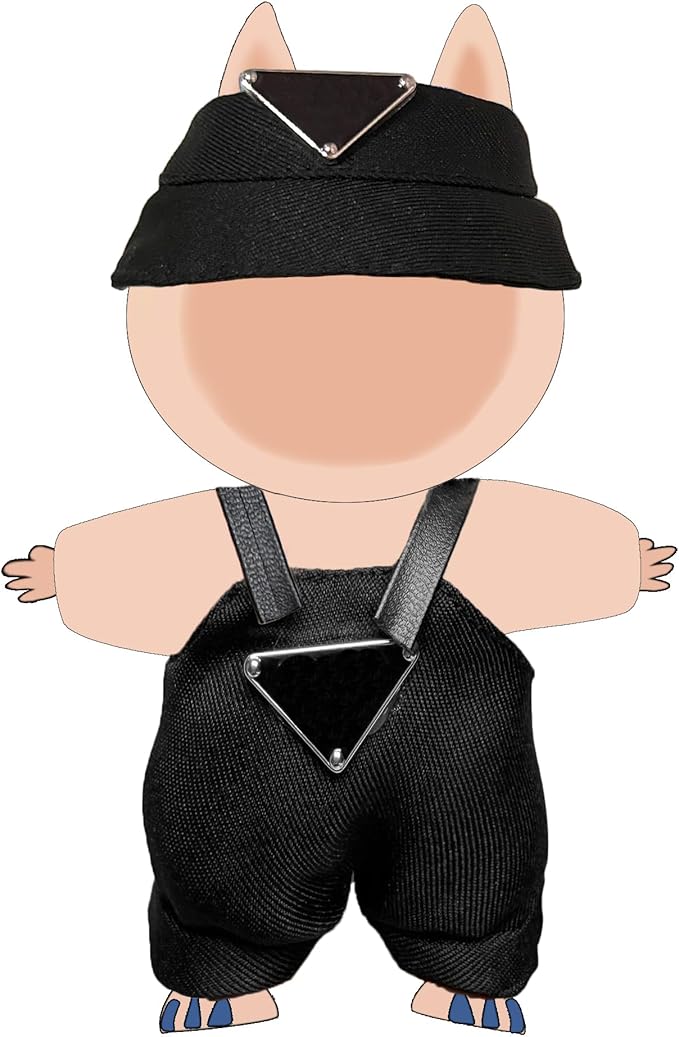 Clothes Set for 17cm Doll (NO Doll) Stylish Outfit Accessories Suit Hat & Overalls Set Black Denim Suit