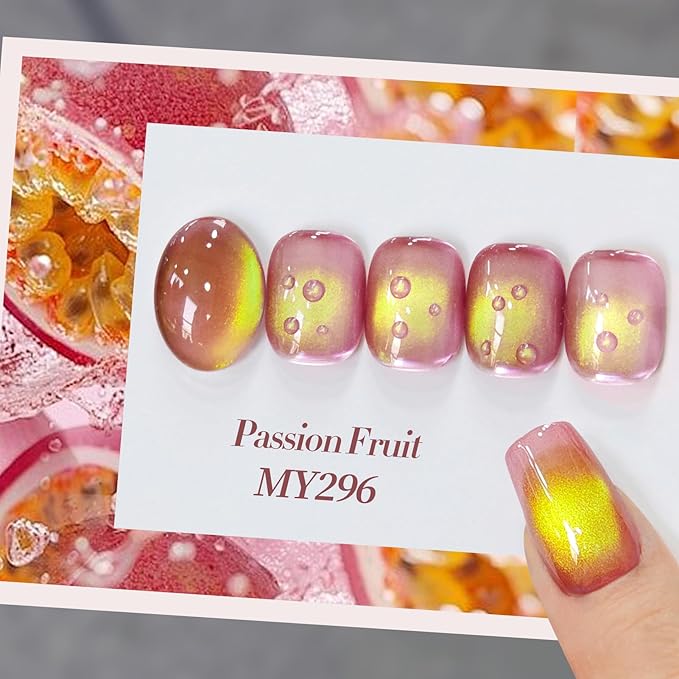BORN PRETTY Cat Magnetic Eye Gel Nail Polish,Gradient from Yellow to Purple Magnetic Gel Polish Passion Fruit Cat Magnetic Eye Gel Manicure Nail Art DIY 15ml