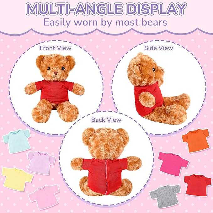 Jecery 8 Pcs Colorful Bear Clothes Tee Shirt Fit 14-18 Inches Bears Sublimation Stuffed Cute Tiny DIY Make Your Own Plush Doll(Light)