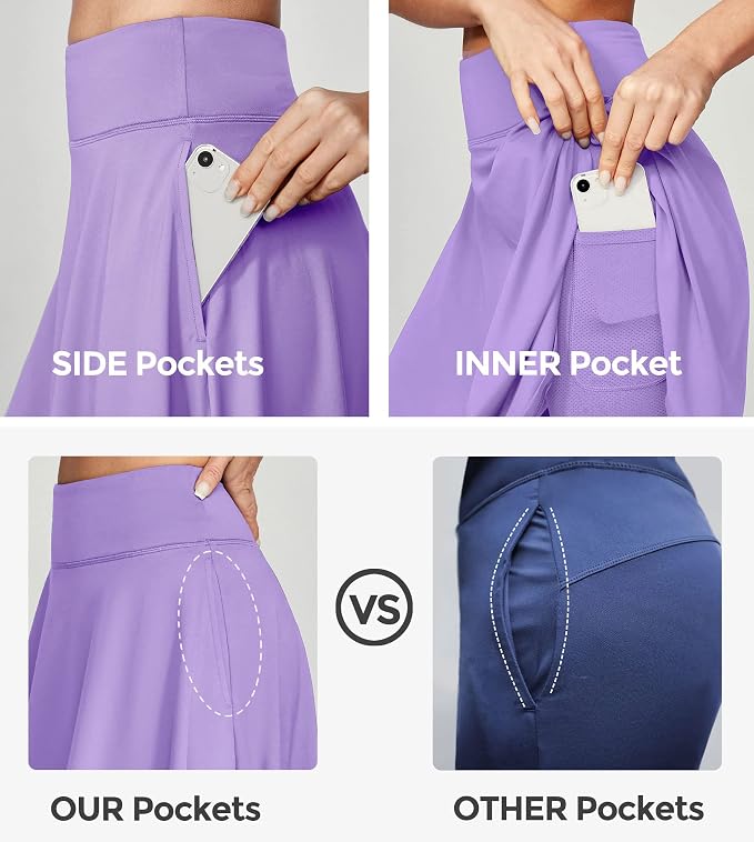 IUGA 20" Knee Length Skorts Skirts for Women with Pockets Tennis Skirt High Waisted Golf Skirts for Women Casual Athletic