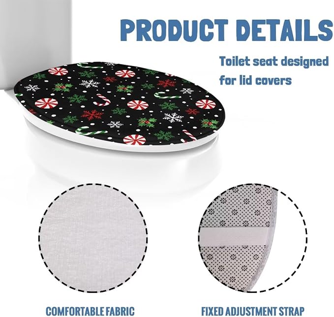 Toilet Seat Cover, Flannel Soft Bathroom Accessories Toilet Lid Cover,Christmas Candy Print Machine Washable Reusable Toilet Seat Cover
