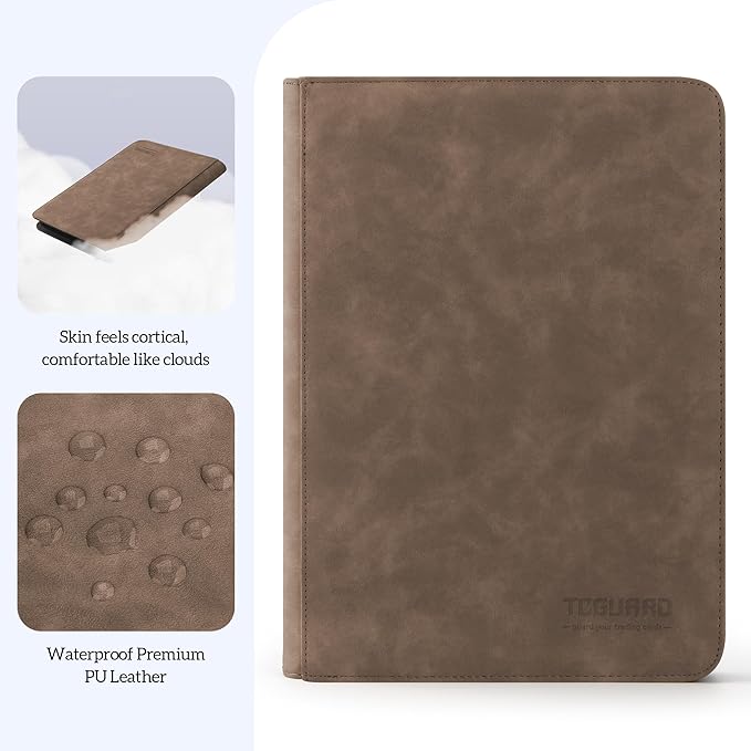 Trading Card Binder, 9 Side Loading Pocket Card Album Hold Up to 540, Zipper Binder for Collection, TCG Holder for Sports, Yugioh, MTG etc. (Brown 9)