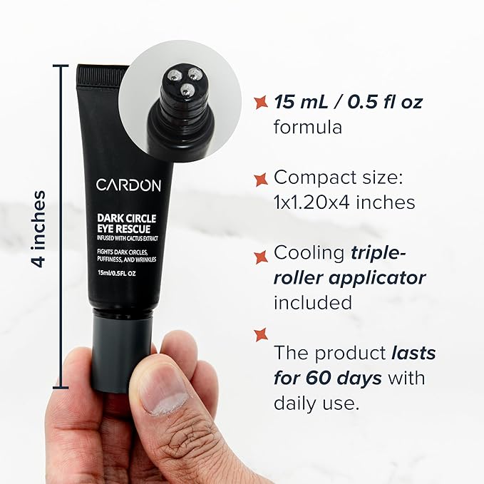 Cardon | Dark Circle Rescue for Men and Women | Under Eye Roller Eye Stick Massager for Puffy Eyes, Dark Circles, Bags, Wrinkles | Made with Peptides, Niacinamide, Hyaluronic Acid