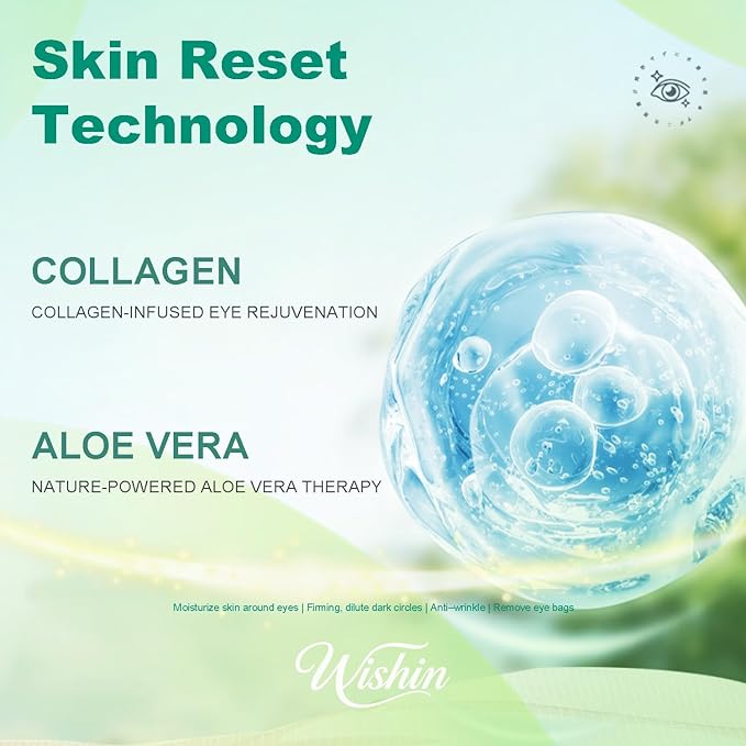wishin Under Eye Patch - Eye Mask with Hydrating Gel | Dark Circles & Puffiness, Wrinkles & Bags | Natural Aloe Vera + Collagen - Adult Sleep SkinCare, 60Pcs (Aloe)