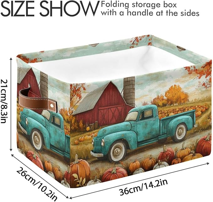 Aslsiy Storage Basket Autumn Pumpkins Truck Maple Nursery Bins Fall Tree Baby Box Canvas Clothes Shelf Basket Laundry Hampers 1 Pcs