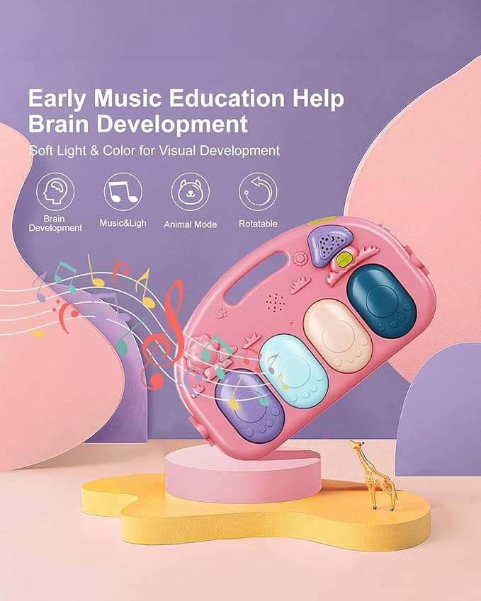 dearlomum Baby Play Mat Gym,Funny Play Piano Interactive Baby Activity Mat with 5 Infant Sensory Toys & 4 Wrist Rattle Socks, Boy & Girl Gifts for Newborn 0 to 3 6 9 12 Months(Pink)