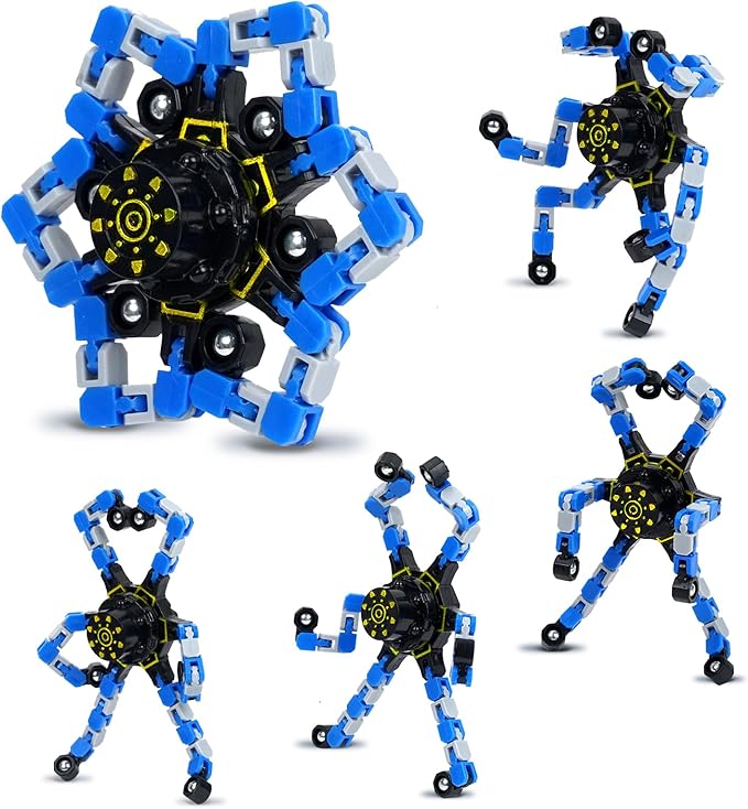 4 Pcs Fidget Toys Transformable Fidget Spinners Autism ADHD Anxiety Stress Relief Sensory Toys for Kids and Adults Deformable Robot Spinner Fingertip Gyros for Party Favors Classroom Prizes（Blue）
