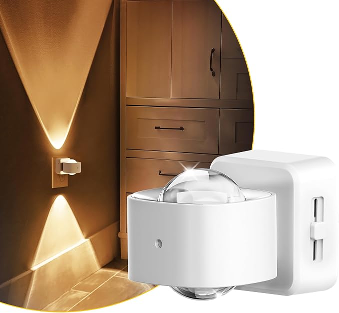 L LOHAS LED Night Lights Plug into Wall, Night Light Projector Light Sensor | Dusk to Dawn Sensor, Rotating White Nightlight for Kids, Soft White Ambient Lighting for Bathroom, Gaming Room, Gifts,1 Pack
