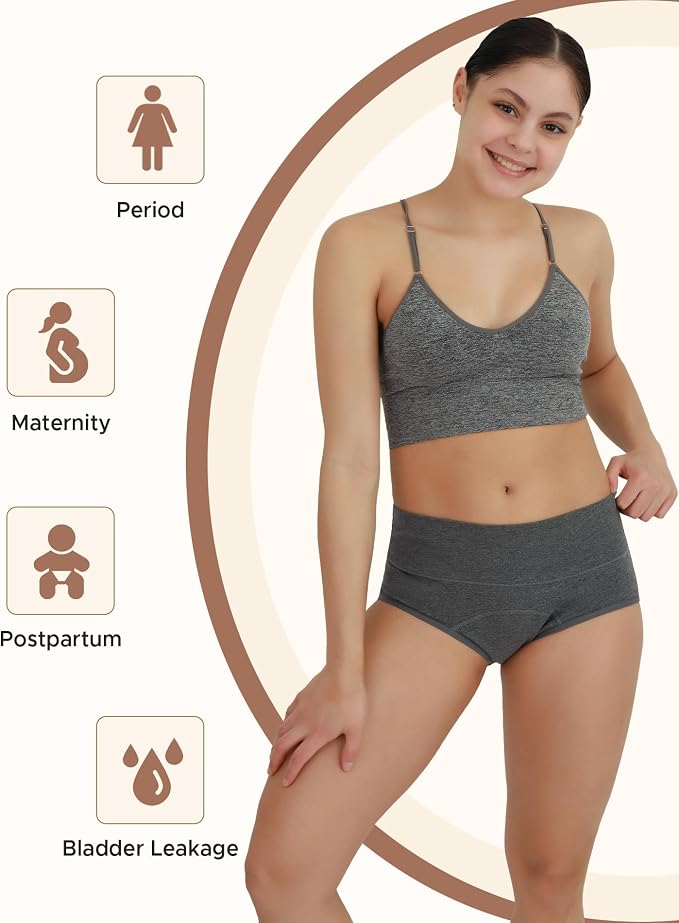 INNERSY Period Underwear for Women Leakproof High Waisted Menstrual Cotton Panties 3 Pack